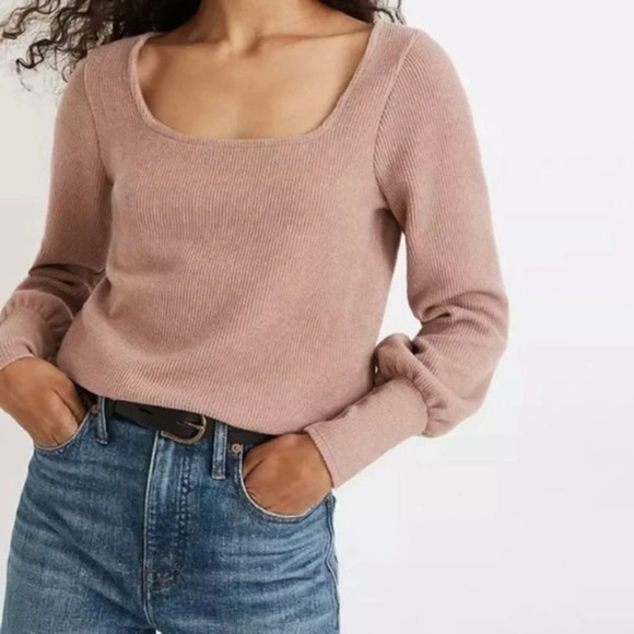 Madewell Ottoman Rib Square Neck Top Faded Mauve MB170 - Picture 1 of 9
